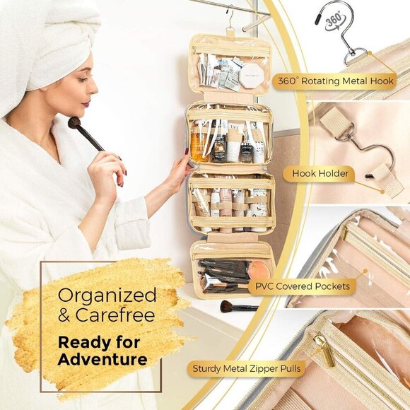 Hanging Travel Toiletry Bag for Women, Makeup Bag, Bathroom & Shower Organizer K - Picture 2 of 7